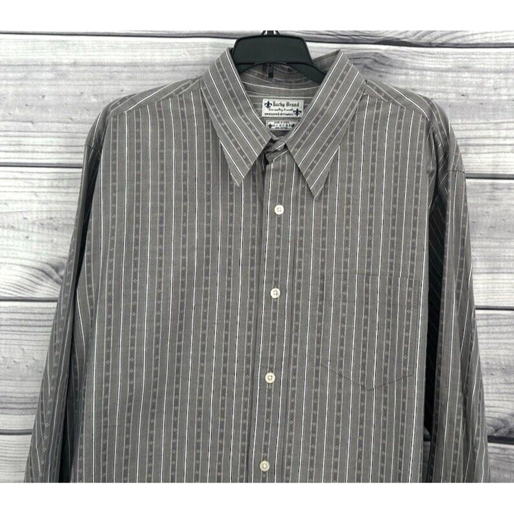 LUCKY BRAND BUTTON FRONT LONG SLEEVE SHIRT Men's Size‎ XL GREY STRIPE